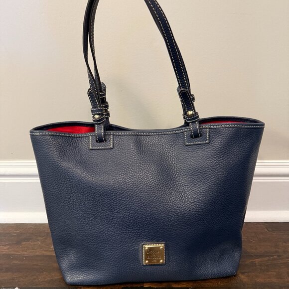 Dooney & Bourke Pebble Leather Tote, Navy Blue - Picture 1 of 6